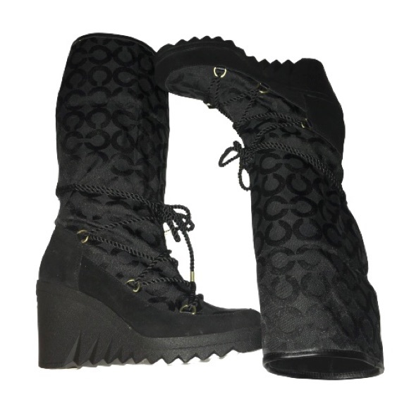 Coach Maisy Signature Op Art Wedge Boot Black 7 - Picture 6 of 8